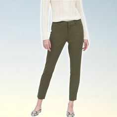 Nwt Banana Republic Modern Sloan Skinny Fit Pant Sz 00 Petite Dark Green Olive Model: 495473-00 Color: Dark Olive Green (More Of A Washed Than A Punchy Green) Our Best-Selling Sloan Is Now Machine Washable. Made With Our New Bi-Stretch Fabric, Engineered With Extra Stretch For A Smooth Fit That Won’t Stretch Out., It's Here! Zip Fly With Hook-And-Bar Closure. Belt Loops., Front Coin Pockets. Back Welt Pockets., Flat Front., Unlined., #493056 Measurements: *Size 00 Petite *25" Waist (Flat Lay Acr Dark Olive Green, Green Olive, Banana Republic Pants, Jumpsuit Trousers, Olive Color, Welt Pockets, Flat Lay, Olive Green, Banana Republic