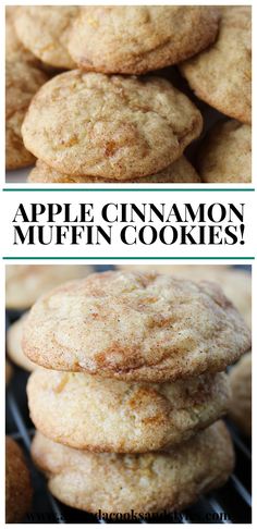 apple cinnamon muffin cookies stacked on top of each other with the title above it