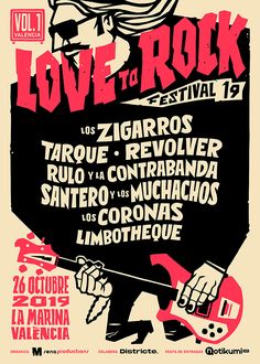 the poster for love to rock festival, with an image of a man holding a guitar