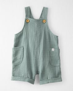 Spring Moss Green Baby Organic Cotton Gauze Shortall | carters.com Moss Clothing, Gauze Romper, Planet Clothing, Diy Bebe, Organic Baby Clothes, Spring Baby, Carters Baby, Activewear Sets, Baby Style