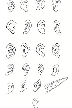 various ear shapes drawn in black and white