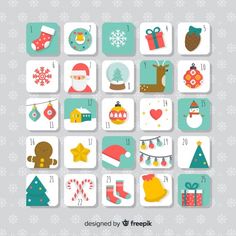 christmas cards with santa claus and other holiday items on them, all in different colors