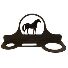 a horse is shown in the middle of a metal holder with holes for it's handles