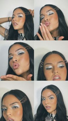 Y2k Beauty Editorial, Y2k Makeup And Hair, 2000s Silver Makeup, 90s Silver Makeup, Y2k Silver Makeup, 2000s Eyeshadow Looks, Simple Club Makeup, Y2k Look Makeup, Frosty Makeup 90s