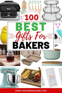 the best gifts for bakers are in this collage with text overlay that reads,