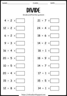 the printable worksheet for dividing numbers from 1 to 10 is shown in black and white