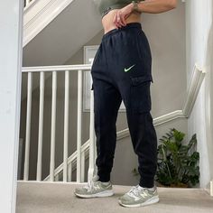 Amazing Vintage Nike Fleece Tapered Joggers Sweatpants Size S and can be unisex Full length 37"  Seen on a size 10uk, 5'4"  High rise waist, drawcord and elasticated waist, good condition - check 4th pic, DM for more info. #joggers #sportswear #tracksuitbottoms #baggypants #streetwear ------------------------------------------------------------- PLEASE READ: Overall GOOD vintage condition but please  be aware that all vintage items will usually show a few signs of wear bobbles, pull thread, smal Black Full Length Sportswear Joggers, Nike Baggy Vintage Nylon Track Pants Jogger, Nike Black Sportswear Joggers, Hip Hop Full-length Sweatpants With Pockets, Black Full-length Sportswear Joggers, Tapered Joggers, Nike Fleece, Baggy Pants, Jogger Sweatpants