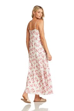 The most darling maxi for all your Summer endeavors! Light & airy, this delicate floral maxi is a perfect choice for the beach, town, and just about everything in between. You'll be the talk of the town! Adjustable straps for the perfect fit. 100% rayon, machine wash, hang dry. Feminine Summer Daywear Maxi Dress, Feminine Summer Maxi Dress For Daywear, Feminine Maxi Dress For Summer Daywear, Beachy Flowy Floral Print Maxi Dress, Spring Daytime Maxi Dress, Feminine Flowy Maxi Dress For The Beach, Pink Floral Print Maxi Dress For Beach Season, Pink Maxi Dress For Summer Daywear, Feminine Maxi Dress For Daytime In Summer