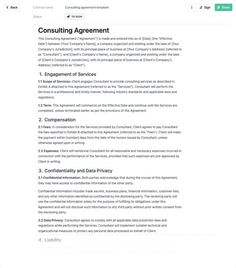 the consulting agreement is shown in this screenshote screen graber, which shows an image of a company's business plan