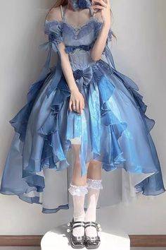 Fabric: Polyester Style types: Sweet Lolita Season: Spring, Summer, Autumn, Winter Big train: 130 cm (approximately 51.2 inches) Small train: 75 cm (approximately 29.5 inches) Include: Dress*1 (Any of the accessory is not included.) Size (IN) Bust Waist Length S 33.07-34.65 25.98-26.77 53.15 M 34.65-36.22 27.56-28.35 53.15 L 36.22-37.80 29.13-29.92 53.15 XL 37.80-39.37 30.71-35.43 53.15 Size (CM) Bust Waist Length S 84-88 66-68 135 M 88-92 70-72 135 L 92-96 74-76 135 XL 96-100 78-90 135 French Blue Dress, College Dress, Mermaid Bride, Birthday Dress Women, Fish Dress, Dream Fashion, Blue Dress Women, Elegant Girl, Fairy Dress