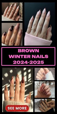 Brown Winter Nail Designs, 2025 Nail Colors, Dark Nails For Winter, Brown Winter Nails, Winter Nails Designs, Brown Nail Designs, Shorter Nails, Brown Nail, Brown Nails Design