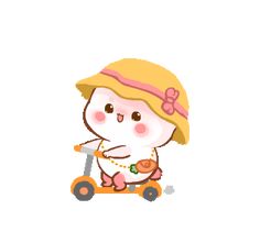 a cartoon cat riding a scooter with a hat on