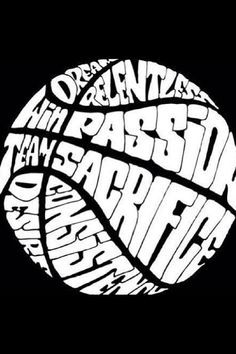 a black and white photo of a basketball with words written all over it in the shape of a ball