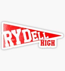 red and white sticker with the words ryell high on it's side