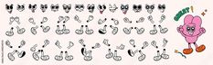 an image of cartoon characters with different facial expressions and numbers on their faces, all in black and white