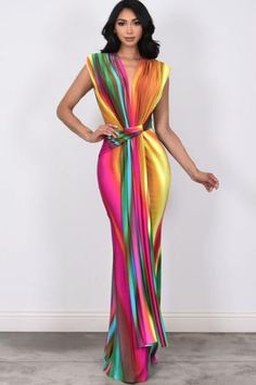 Multi Color Rainbow Swirl Print Dress Multi Color long mermaid style stretchy spandex dress. Dress is designed to fit every curve. This is a form fitted curve hugging dress made with spandex. Plenty of stretch and the fabric is medium weight poly spandex blend. Plunging neckline you can easily pin close or wear open. Ruching detail for a figure flattering look. Fitted Multicolor Ruched Maxi Dress, Summer V-neck Fitted Mermaid Dress, Fitted V-neck Mermaid Dress For Summer, Fitted V-neck Mermaid Summer Dress, Multicolor Elastane Party Dress, Fitted Multicolor Bodycon Dress For Evening, Multicolor Fitted Bodycon Dress For Evening, Fitted Multicolor Elastane Dress, Spring Stretch Mermaid Dress