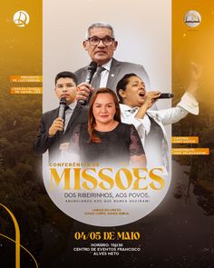 the poster for missoes, featuring two men and one woman singing into microphones