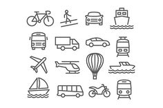 transportation line icon set on white background