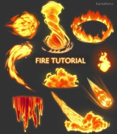 an image of fire flames in different shapes and sizes on a black background with the words,