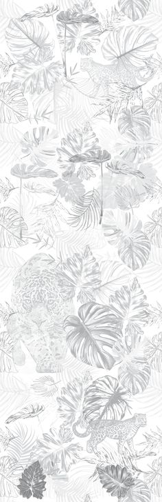 a white and gray wallpaper with water lilies