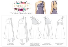 One Shoulder Gown Pattern, Infinity Dress One Shoulder Tutorial, One Shoulder Dress Technical Drawing, Infinity Dress One Shoulder, Pre-draped Asymmetrical Bias Cut Dress, Affordable Formal Dresses