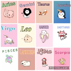 the zodiac signs are in different colors