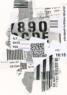 black and white collage with qr code printed on the paper, including numbers