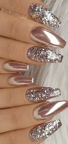 Wedding Fingernail Ideas, Elegant Evening Nails, Elegant Chrome Nails, Wedding Nails For Mother Of Groom, Trendy Nails Rhinestone, Fabulous Nails Classy, Matalic Nails Acrylic, Nails Over 50, Bedazzled Nails Rhinestones