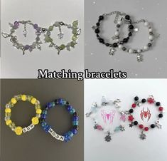 four different bracelets are shown with the words matching bracelets