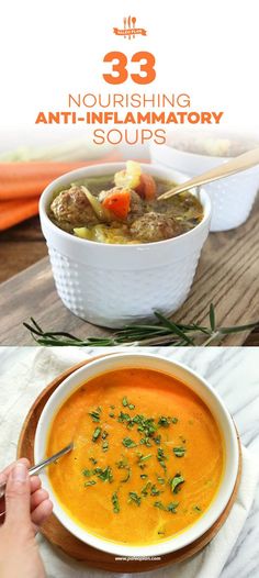 there are three different types of soups in the same bowl