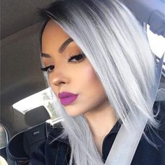 Ombre Wigs Grey Short Straight Bob Wig Black to Grey Middle Part Heat Resistant, #AD, ##Resistant, #ad, #Heat, #Part, #Middle Straight Bob Wig, Pink Ombre Hair, Straight Bob Hairstyles, Ombre Wig, Grey Wig, Short Grey Hair, Ombré Hair, Straight Bob, Ombre Wigs