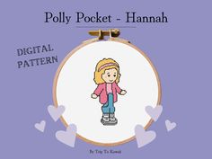 a cross stitch pattern for a girl with blonde hair wearing a pink sweater and blue jeans