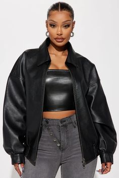 Hustle Mode Oversized Faux Leather Jacket - Black | Fashion Nova, Jackets & Coats | Fashion Nova Fall Leather, Jacket Collar, Black And White Jacket, Black Faux Leather Jacket, Streetwear Fashion Women, Faux Leather Jacket, White Jacket, Suede Jacket, Faux Leather Jackets