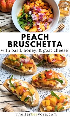 peach bruschetta with basil, honey, and goat cheese