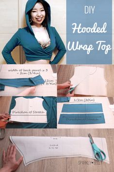 the instructions for how to make hooded wrap top