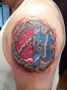 Firefighter Emt Tattoo, Emt Tattoos, Firefighter Emt, Emt Paramedic, Fire Tattoo