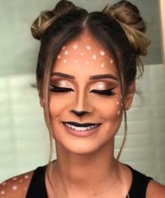 Deer Costume Makeup, Carnival Makeup Ideas, Deer Halloween Makeup, Reindeer Makeup, Deer Halloween Costumes, Deer Halloween, Deer Makeup, Animal Makeup, Deer Costume