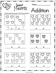 valentine's day worksheet with hearts on it and the addition to add