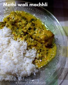 the meal is prepared and ready to be eaten on the glass plate with white rice