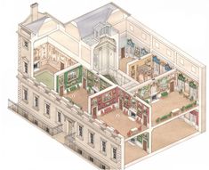 an architectural drawing of a house with all the rooms