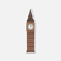 the big ben clock tower sticker is brown and has a white clock on it