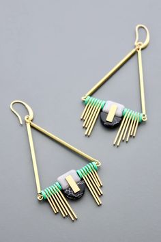 HYLE89 – david aubrey Green Vinyl, Brass Hooks, Zodiac Bracelet, Designer Handmade Jewellery, Brass Hook, Earrings Inspiration, Small Earrings, Green Jade, Multi Strand Necklace