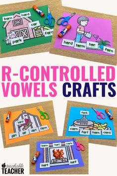 four pictures with the words r - controlled crafts on them and some paper cut outs