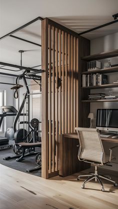 a home gym with treadmills and exercise equipment