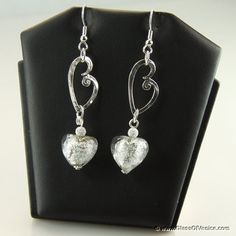 Venetian Wedding Heart earrings - silver ice Elegant Dangle Heart Earrings For Anniversary, Elegant Dangle Heart Earrings For Wedding, Elegant Heart Pendant Earrings For Party, Elegant Silver Heart Earrings For Party, Elegant Heart-shaped Dangle Earrings Gift, Elegant Heart Earrings For Party, Elegant Hypoallergenic Double Heart Jewelry, Elegant Dangle Jewelry With Heart Charm, Nickel-free Heart-shaped Jewelry For Wedding