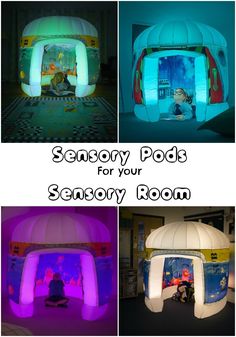 four different types of inflatable houses with text that reads, sensory pods for your sensory room