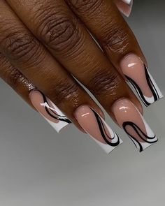 White french tip inspo Nails Acrylic Winter Classy, Best Acrylic Nails Square, White And Black Nail Designs, Nails For Darker Skin Tone, Unique French Tips, Swirly Nail Designs, Toenails Ideas, Short Freestyle Nails, Trending Nail Colors