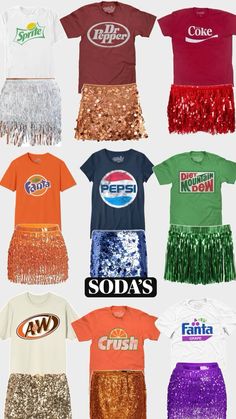 some t - shirts with sequins on them and the words soda cola's