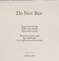 a card with the words do not beg written on it