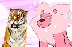 a tiger and a pink pig sitting next to each other